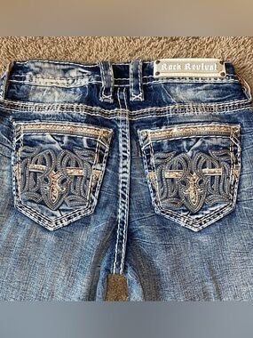 Rock Revival Rosalie Boot Cut Embellished Thick Stitch Jeans Womens Size 26 Mid